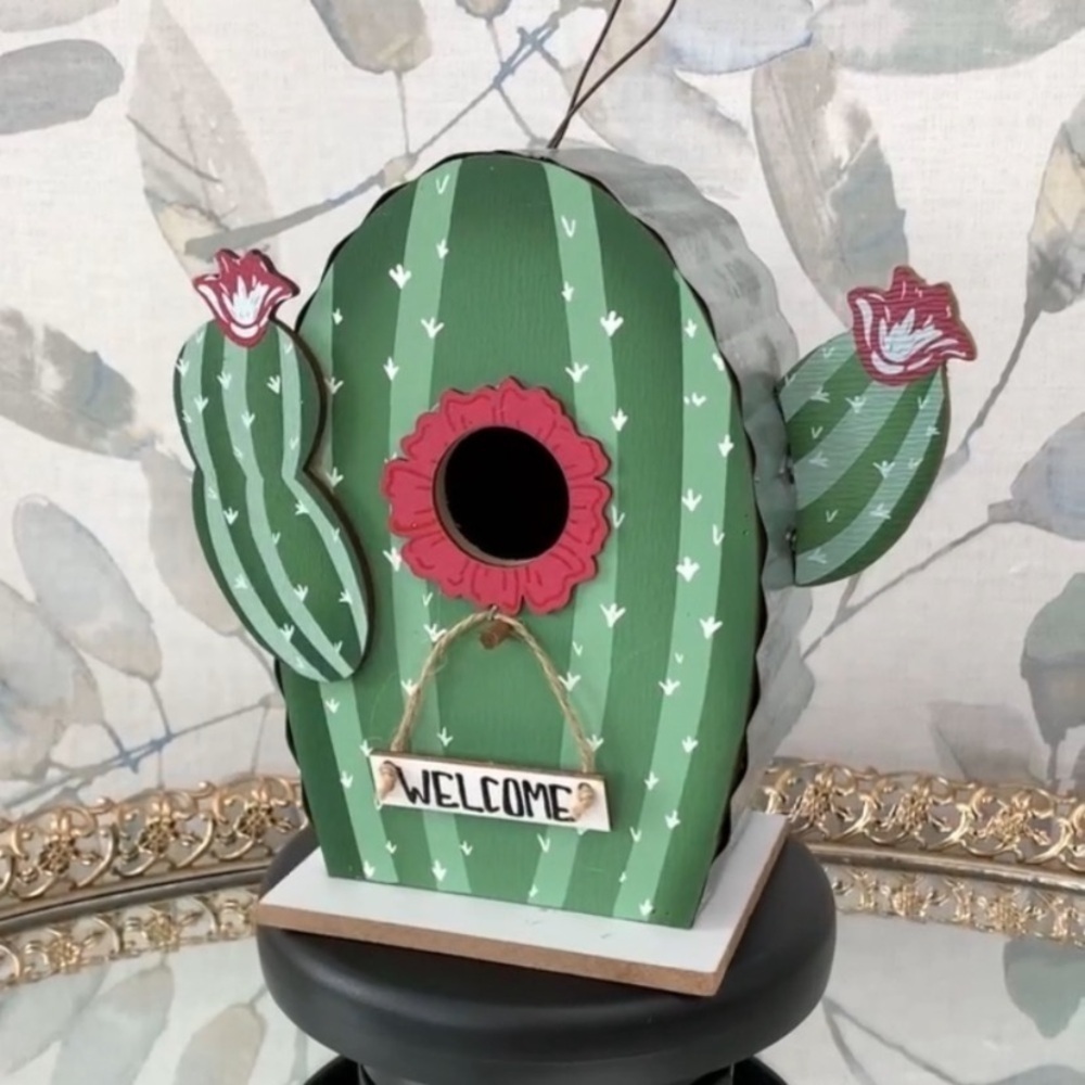 #49 New Cactus Birdhouse Welcome Sign Galvanized Metal Roof Bird Farmhouse Decor